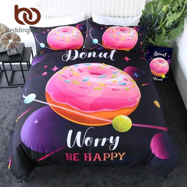 

beddingoutlet donut bedding set  dessert planet comforter cover cartoon home textiles black pink girls bedlinen set 3-piece