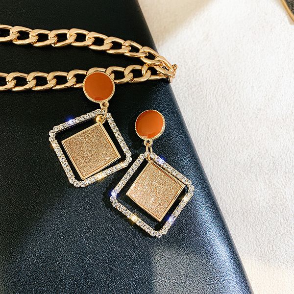 

stud women graceful frosted earrings 2021 kpop fashion hollow out geometric earring girls trendy joker ear decoration, Golden;silver