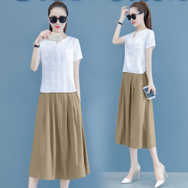 

2020 summer new and dress women's korean dress and linencotton linen cotton linenstyle suit mid-length linen summer popular two-piece s, Gray