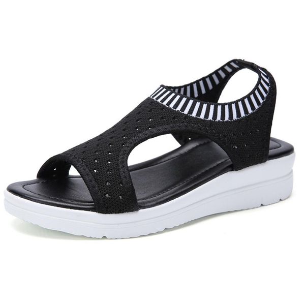

женщины летние сандалии slip-на плоский дамы сандалии comfy клин женская обувь мода дышащие девушки сандалии wj043 y200620, Black