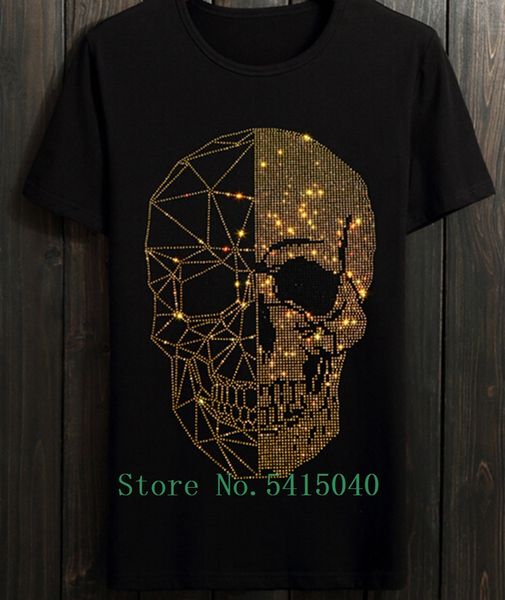 

short sleeve mens skulls rhinestones t shirts summer slim tee shirt cotton