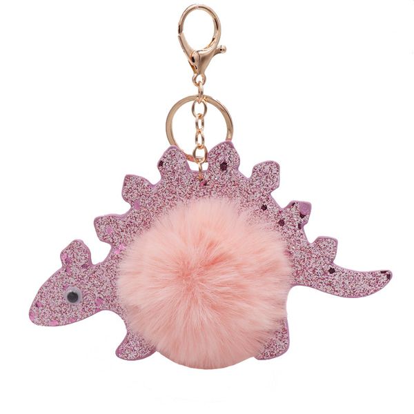 

key chain dinosaur fur ball pom pom keychain ball pompom keychain artificial fur animal keychains christmas friend gift, Silver