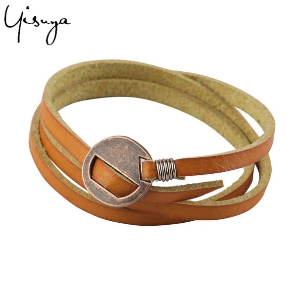 

tennis retro brown multilayer leather wrap bangles punk vintage men women pu bracelets casual steampunk gift, Golden;silver