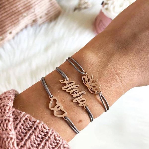 

bohemian gold heart love rope charm bracelet set for women ladies string chain bracelets jewelry accessories gifts wholesale, Golden;silver
