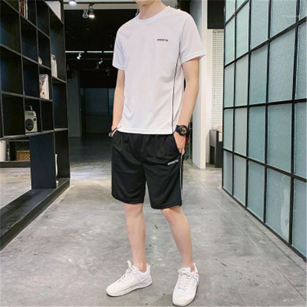 

outdoor sports suit summer fitness loose short sleeve quick dry t-shirt tracksuits designer new male running casual sportswear sets man, Gray