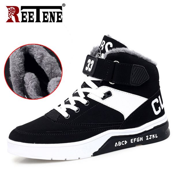 

reetene winter warm men snow boots high fur men's boots fashion velvet men casual men's shoes plush size 35-46, Black