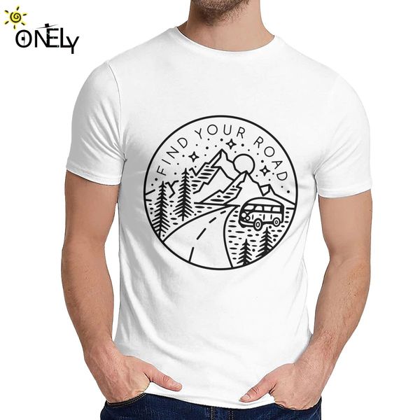 

man's tee shirt exploring hiking cotton casual o-neck cartoon print find your road outdoors explore camping t-shirt
