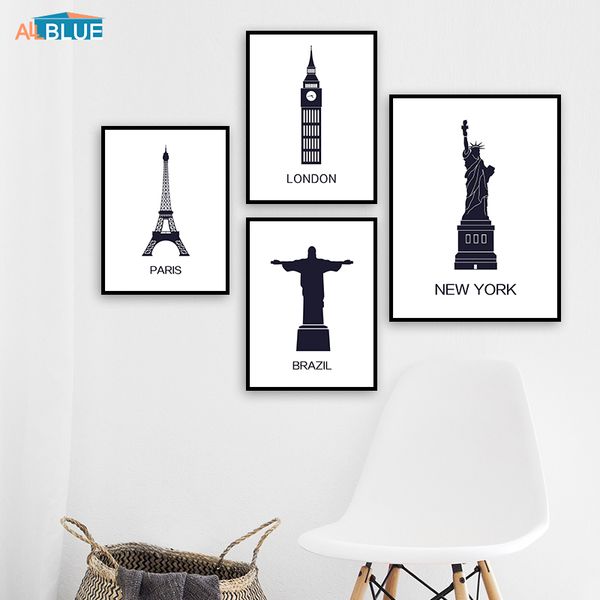 

famous building new york london paris black and white wall art canvas painting nordic posters and prints picture for living room