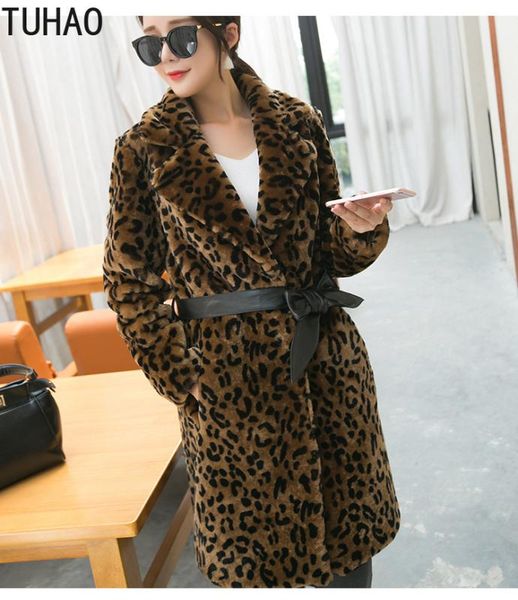 

tuhao women warm leopard faux fur coat winter fur jacket outerwear faux coats for women office lady streetwear coats wm01, Black