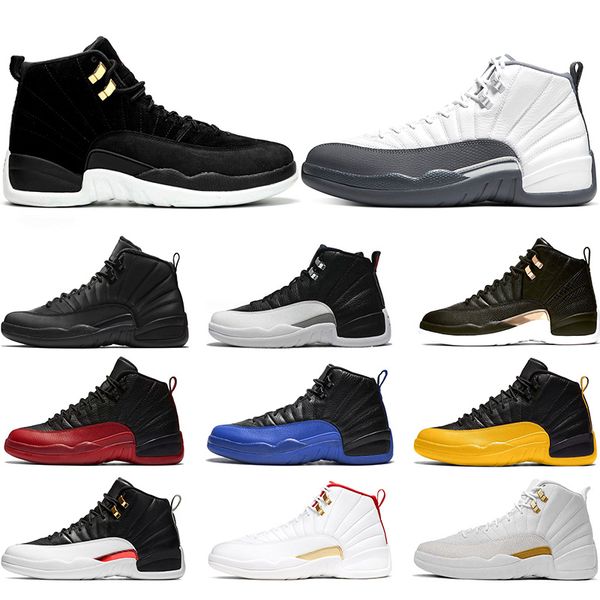 

12 dark grey 12s basketball shoes reverse taxi fiba midnight black white grey game royal mens trainer sports sneakers size 40-47