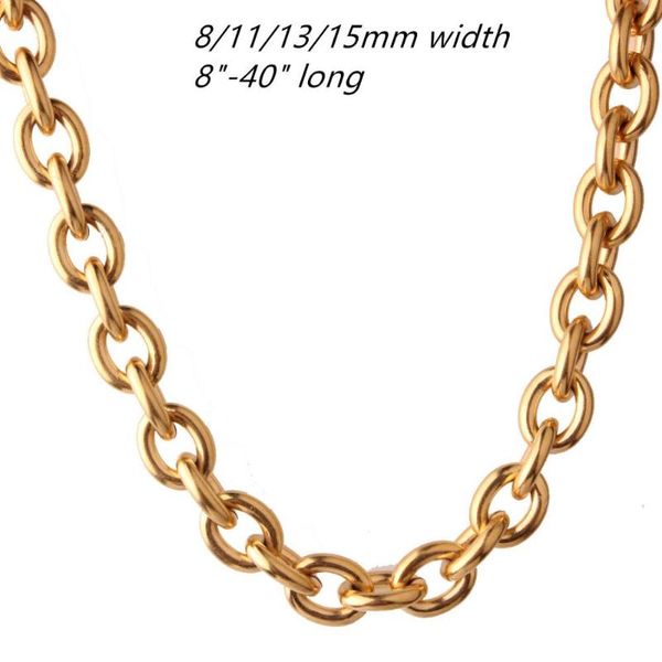 

8/11/13/15mm fashion jewelry 316l stainless steel gold tone rolo oval link chain men women necklace or bracelet bangle 8-40inch, Silver