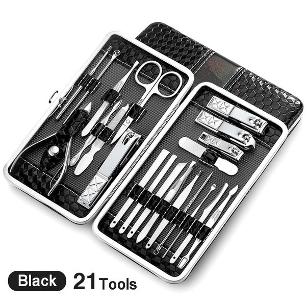 

21 pcs manicure set kit pedicure scissor tweezer knife ear pick utility nail clipper stainless steel nail care tool sets upgrade