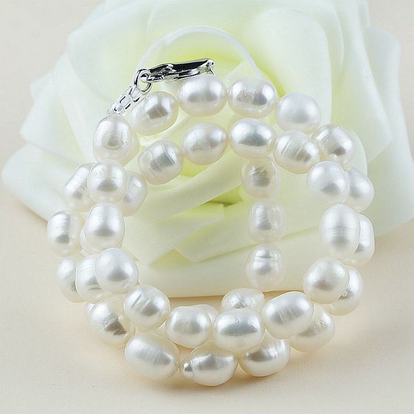 

natural freshwater pearl necklace 8-9mm rice-shaped pearl necklace, Silver