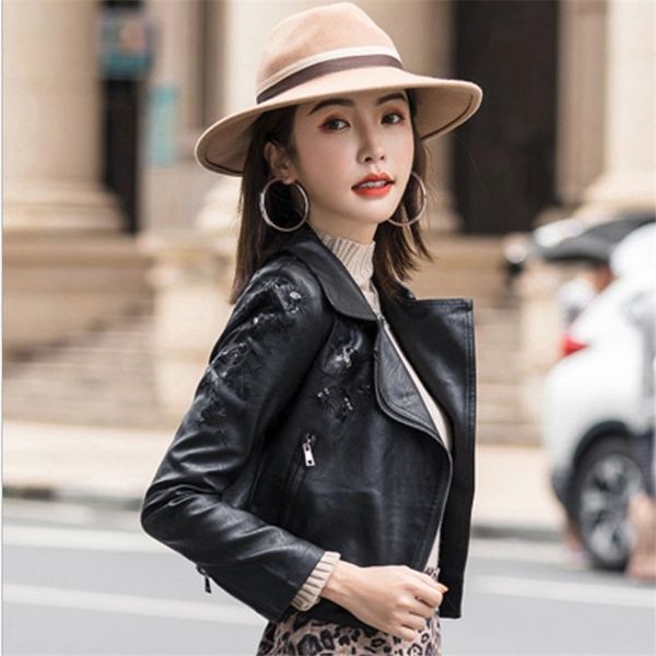 

2020 new autumn women pu leather jacket woman zipper short coat female black punk bomber faux leather outwear spring blazer