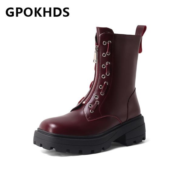

boots gpokhds 2021 women ankle cow leather winter short plush square toe metal decoration low heels female riding size 40, Black