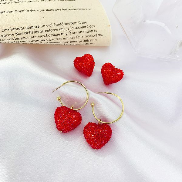 

2020 new arrival crystal classic heart women dangle earrings red love sweet candy earrings drop jewelry, Silver