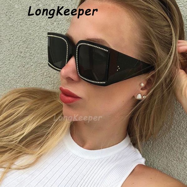 

sunglasses 2021 oversized square women fashion butterfly crystal diamond sun glasses vintage men wide leg gafas, White;black