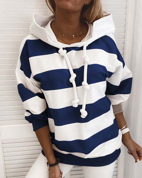 

2020 casual stripe loose women's hoodie fashion lace dropped shoulder sleeve hooded sweatshirt autumn winter loose coat, Black
