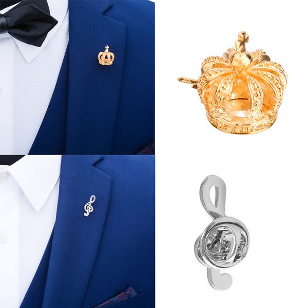 

2pcs banquet crown music note ring brooch women men musician brooch pin, Gray