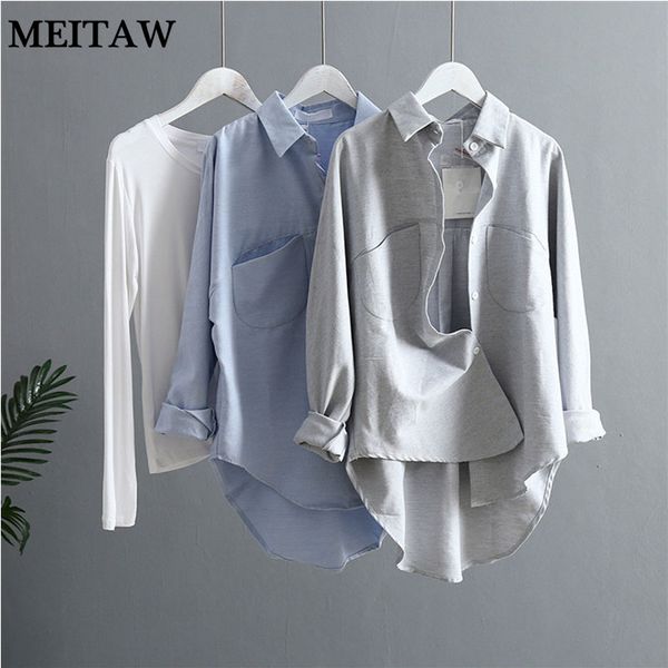 

women cotton blouse vintage loose shirt 2020 spring autumn long sleeve solid casual korean office shirts, White