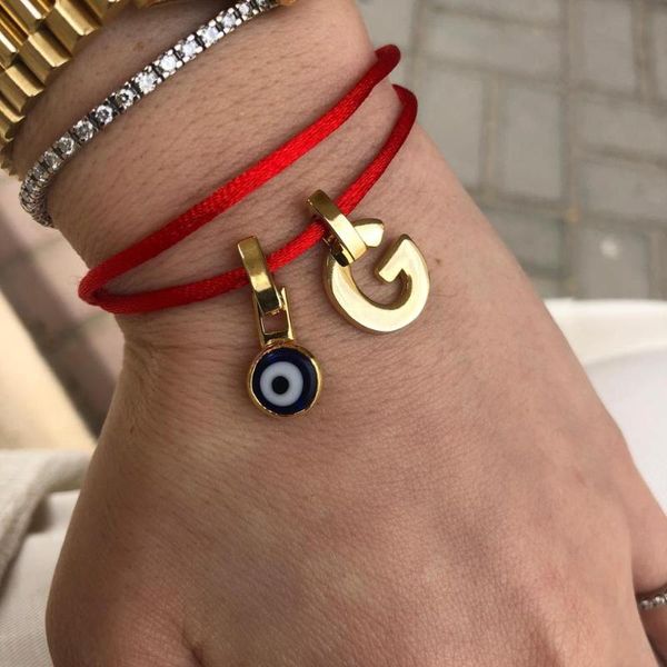 

charm bracelets gulce dereli, letter and evil eye red bracelet, initial two bracelets, gift box, gold/silver plated, Golden;silver