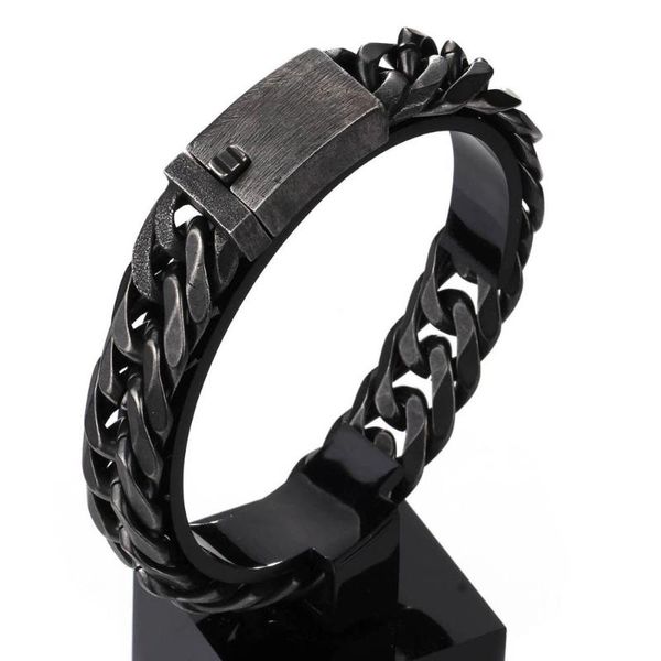 

link, chain granny chic christmas gift matte black stainless steel men bracelet trendy style 22cm 13/16mm boys women