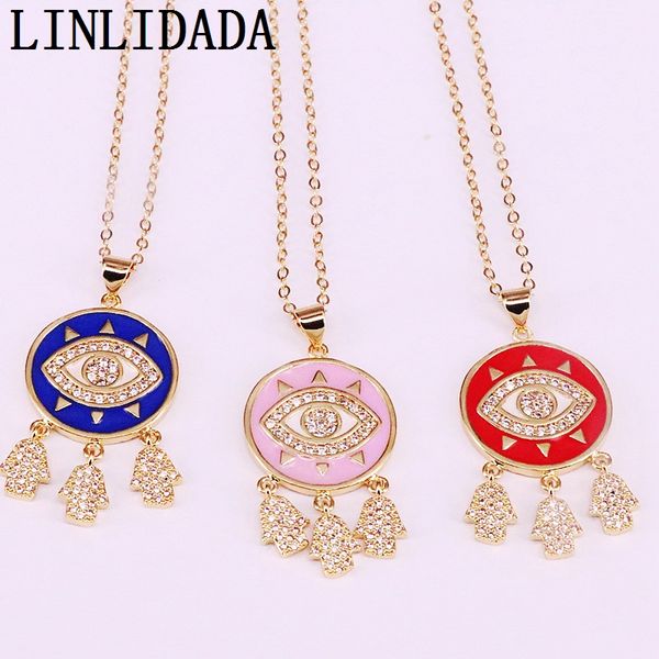 

8pcs new arrival round enamel cubic zirconia eye charm pendant necklaces for women girl, Silver
