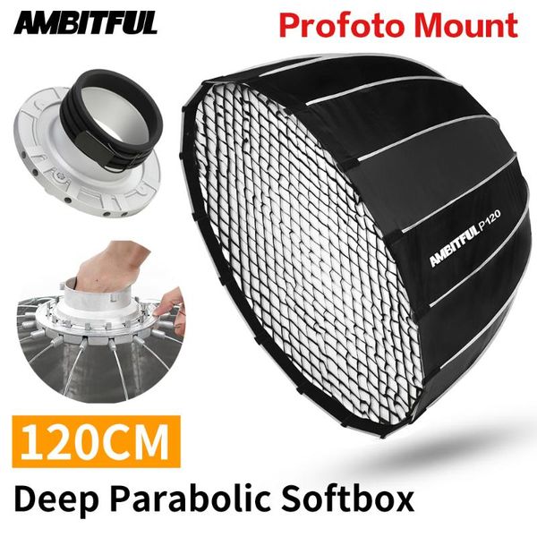 

ambitful portable p120 120cm quickly fast installation deep parabolic softbox + honeycomb grid for profoto mount flash softbox