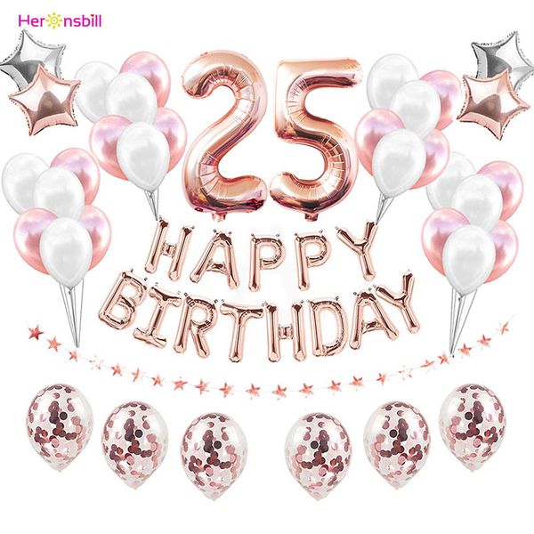 

number latex foil balloons sets 25th happy birthday party decorations 25 years old 25 birthday supplies rose gold ballon