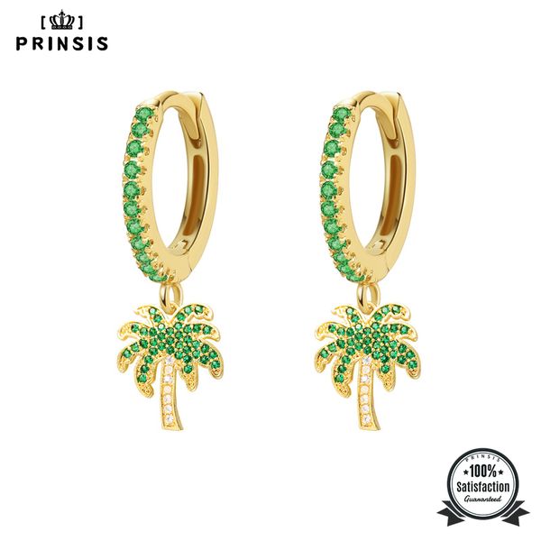 

hoop & huggie 2021 fashion earrings coconut tree green cz crystal charms for women girls korean jewelry p008, Golden;silver