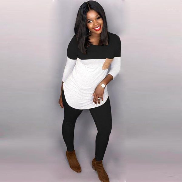 

panelled pullover long sleeve long pants womens 2pcs sets casual females clothing panelled womens designer tracksuits fashion pocket, Gray