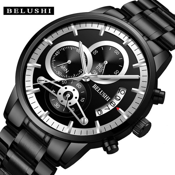 

belushi mens watches luxury brand gold watch men relogio masculino automatic date watch quartz luminous calendar wristwatch, Slivery;brown