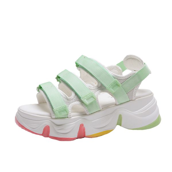 

women sandals colorful flat platform mesh breathable hook loop ladies summer walking daddy shoes girls comfort non slip woman, Black