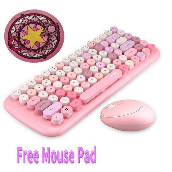 

mouse pad 2 in 1 wireless keyboard and mouse for notebook 2.4ghz wireless round punk mini keyboard 1600dpi for office
