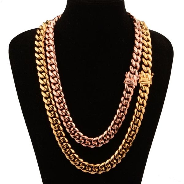 

chains 15mm 7-40inch handmade miami cuban curb chain stainless steel link gold/rose gold tone mens womens necklace or bracelet jewelry, Silver