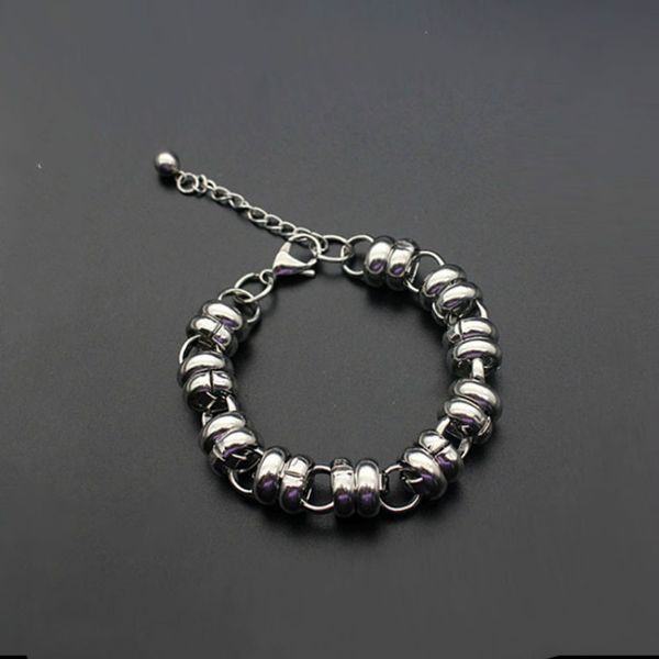 

link, chain 316l stainless steel men & women bracelet circle bead bracelets charm silver color jewelry pulsera acero inoxidable mujer, Black