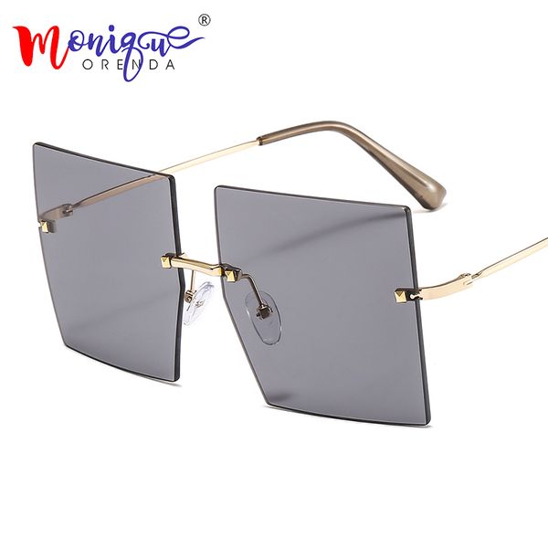 

sunglasses oversized rimless square women fashion luxury color lens big shades eyewear ladies oculo de sol feminino uv400, White;black
