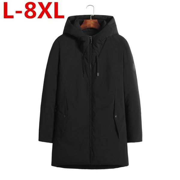 

parkas plus size mens hooded 8xl down padded jackets man thick winter down jacket male fashion long overcoat keep warm outerwear, Black