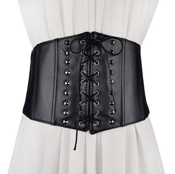 

black pu leather belts elasic wide female decoration vintage belt for women winter coat sweater interl cummerbunds, Black;brown