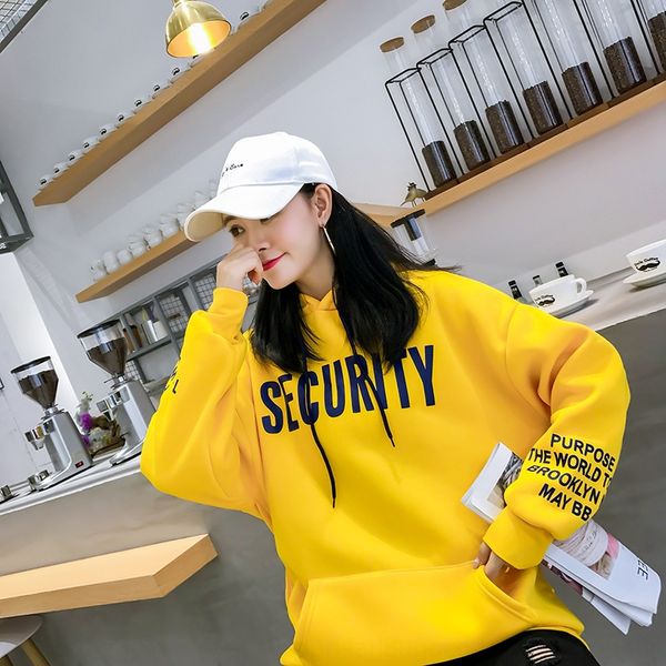 

2019 autumn pullover pullovercoat pulloverand winter new letter print hooded pullover sweater women's long sleeve fleece thickened stud, Black