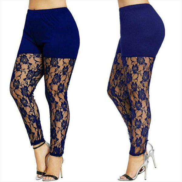 

new women casual skinny pants leggings fashion patchwork print mesh elastic waist full pencil leggings plus size us, Black