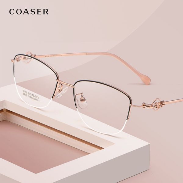 

2020 diamond design glasses frame women vintage wide metal super light optical eyeglasses suit myopia prescription glasses lens, Black
