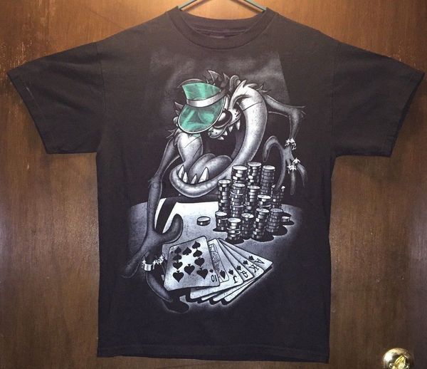 

m black looney tunes tshirt taz tazmanian devil poker game dealer great picture fashion t shirt brand