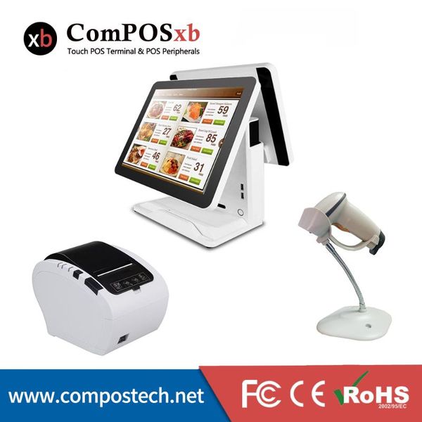

selling dual 15inch capacitive touch screen all in one point of sale system cash register machine pc
