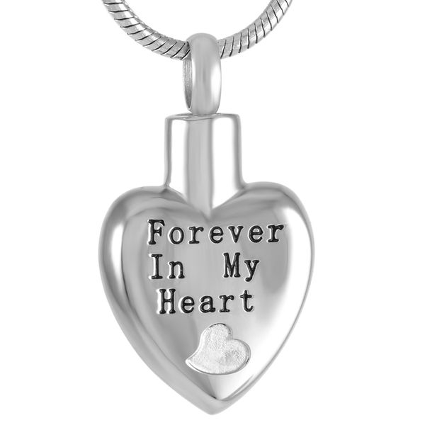 

ijd8467 stainless steel cremation forever in my heart urn necklace memorial pendant ashes jewelry, Silver