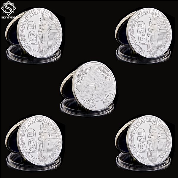 

5pcs african ancient egyptian pyramids sphinx craft silver plated collectibles copy coin gifts