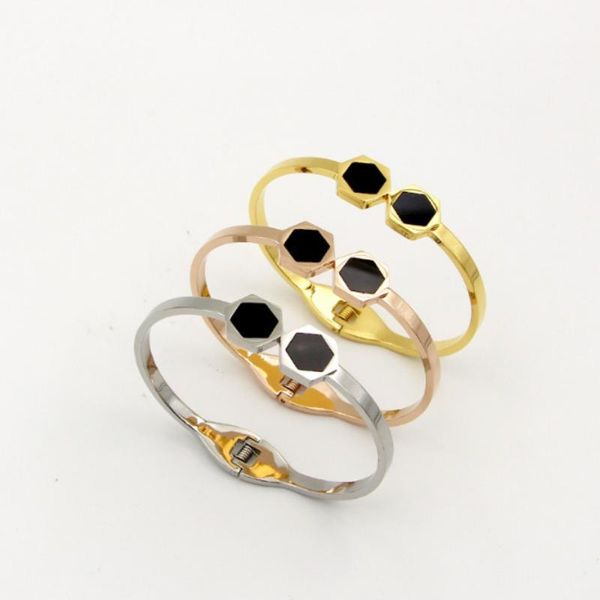 

fashion stainless steel double black hexagonal bracelet bangle