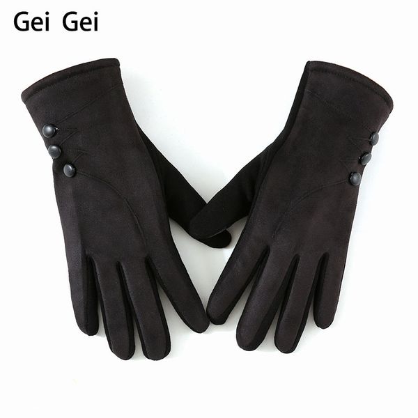 

five fingers gloves women' winter flannel touch screen warm fashion simple button windproof riding student five-finger, Blue;gray