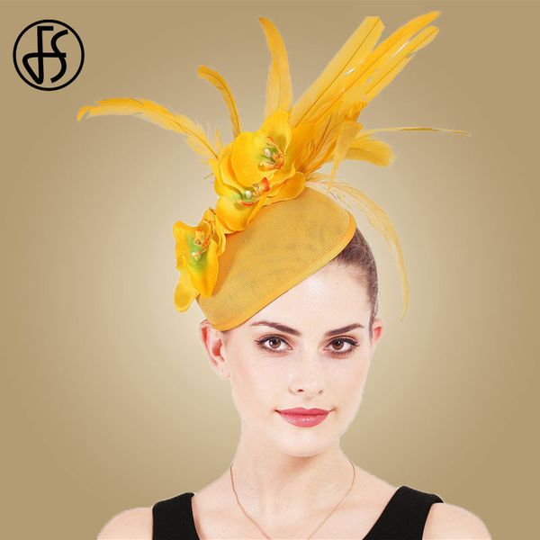 

fs women fascinator hats hair clip for bridal wedding elegant fedora hat big feather flower big pillbox hats, Blue;gray