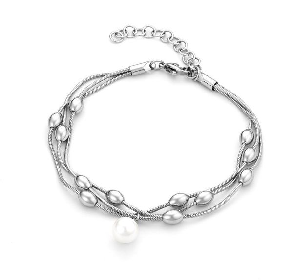 

exquisite jewelry triple round bead bracelet female drop pearl stainless steel jewelry birthday gift, Black